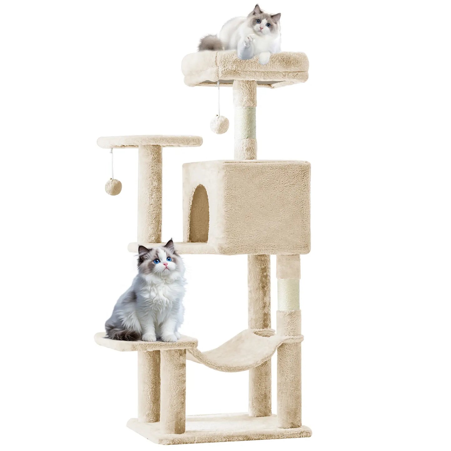 Indoor Cat Tree Tower, 66-Inch Multi-Level Pet Furniture with Stable Design, Sisal Scratching Post, Spacious Condo, Climbing Ladder, and Plush Toy for Kittens and Cats