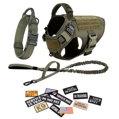 Adjustable Dog Harness, Leash, and Collar Set with 12 Patches for Medium to Large Dogs - Ideal for Outdoor Activities