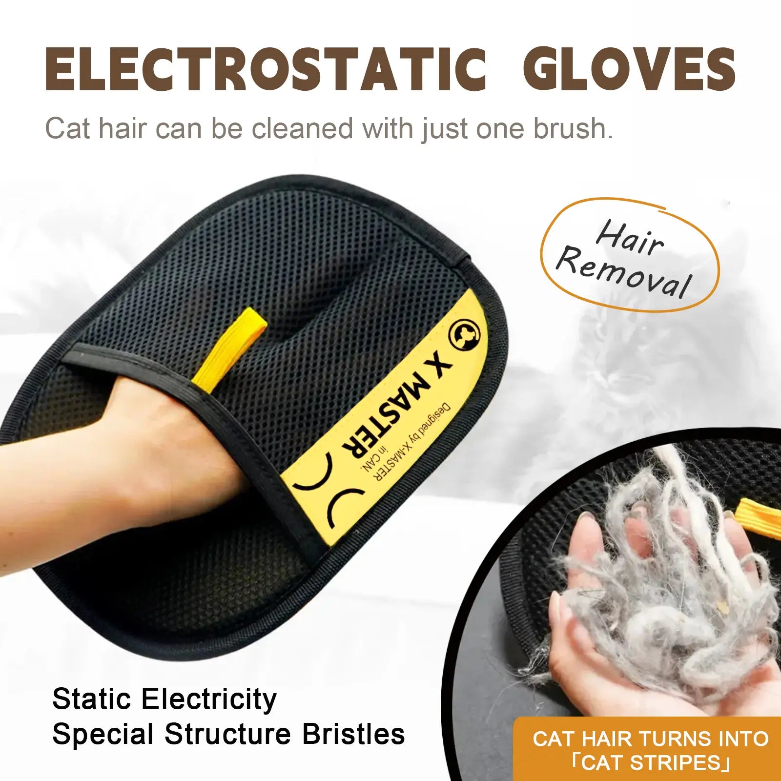 Upgraded Electrostatic Pet Hair Removal Glove - Reusable Two-Way Brush Mitt for Cat & Dog Hair Removal from Bed, Cat Scratcher, Cat Tree , Premium Grooming & Cleaning Glove for Couch, Portable Pet Hair Removal Roller,Pet Furremoval