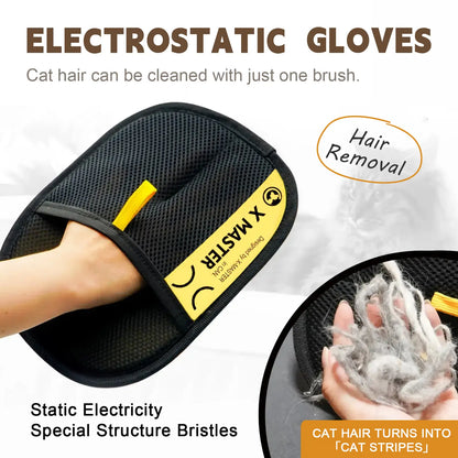 Upgraded Electrostatic Pet Hair Removal Glove - Reusable Two-Way Brush Mitt for Cat & Dog Hair Removal from Bed, Cat Scratcher, Cat Tree , Premium Grooming & Cleaning Glove for Couch, Portable Pet Hair Removal Roller,Pet Furremoval
