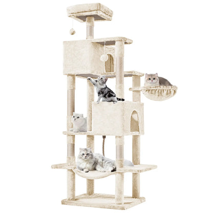 Indoor Cat Tree Tower, 66-Inch Multi-Level Pet Furniture with Stable Design, Sisal Scratching Post, Spacious Condo, Climbing Ladder, and Plush Toy for Kittens and Cats