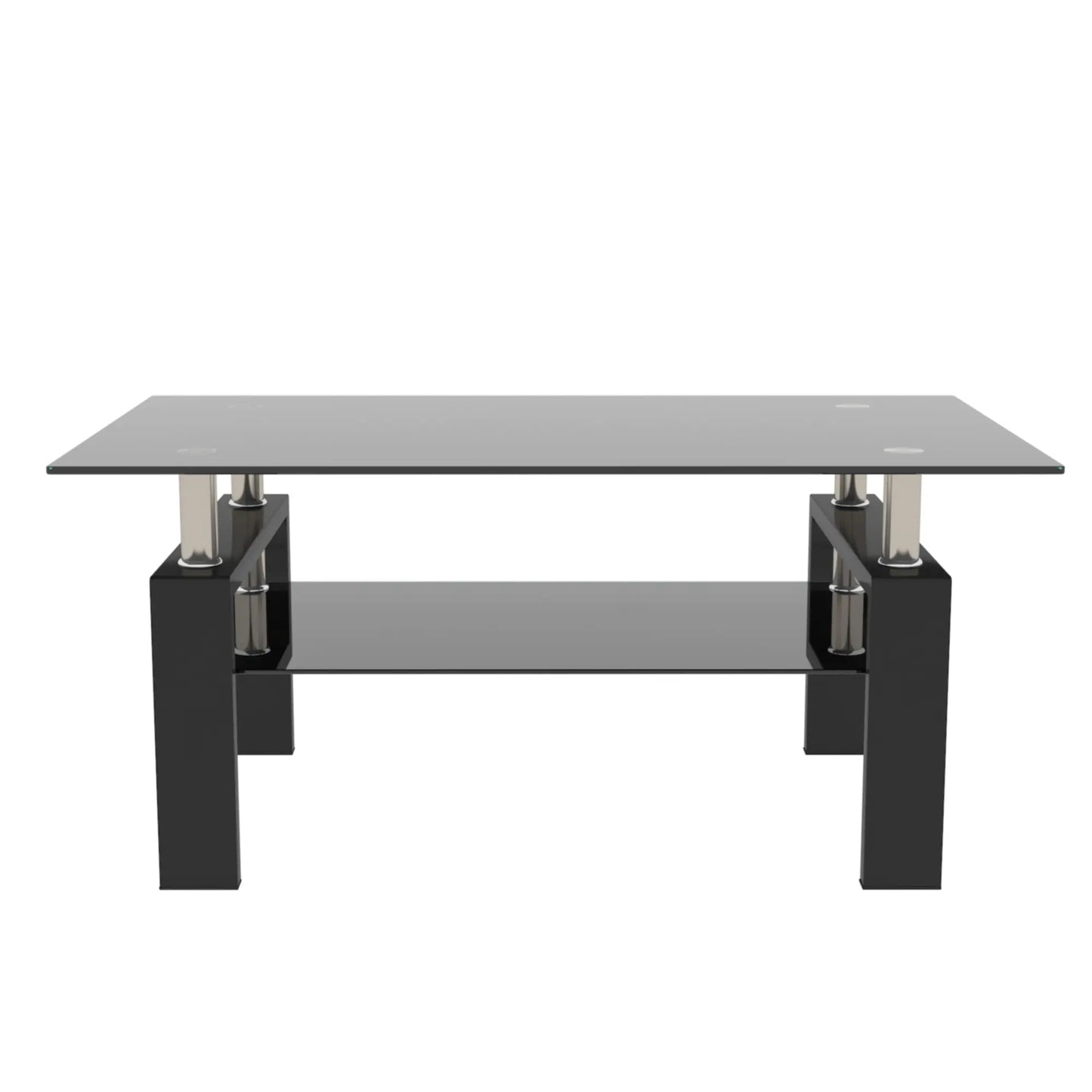 Bellemave Rectangle Black Glass Coffee Table Modern Side Center Tables for Living Room Furniture with Clear Glass Top and Contemporary Design
