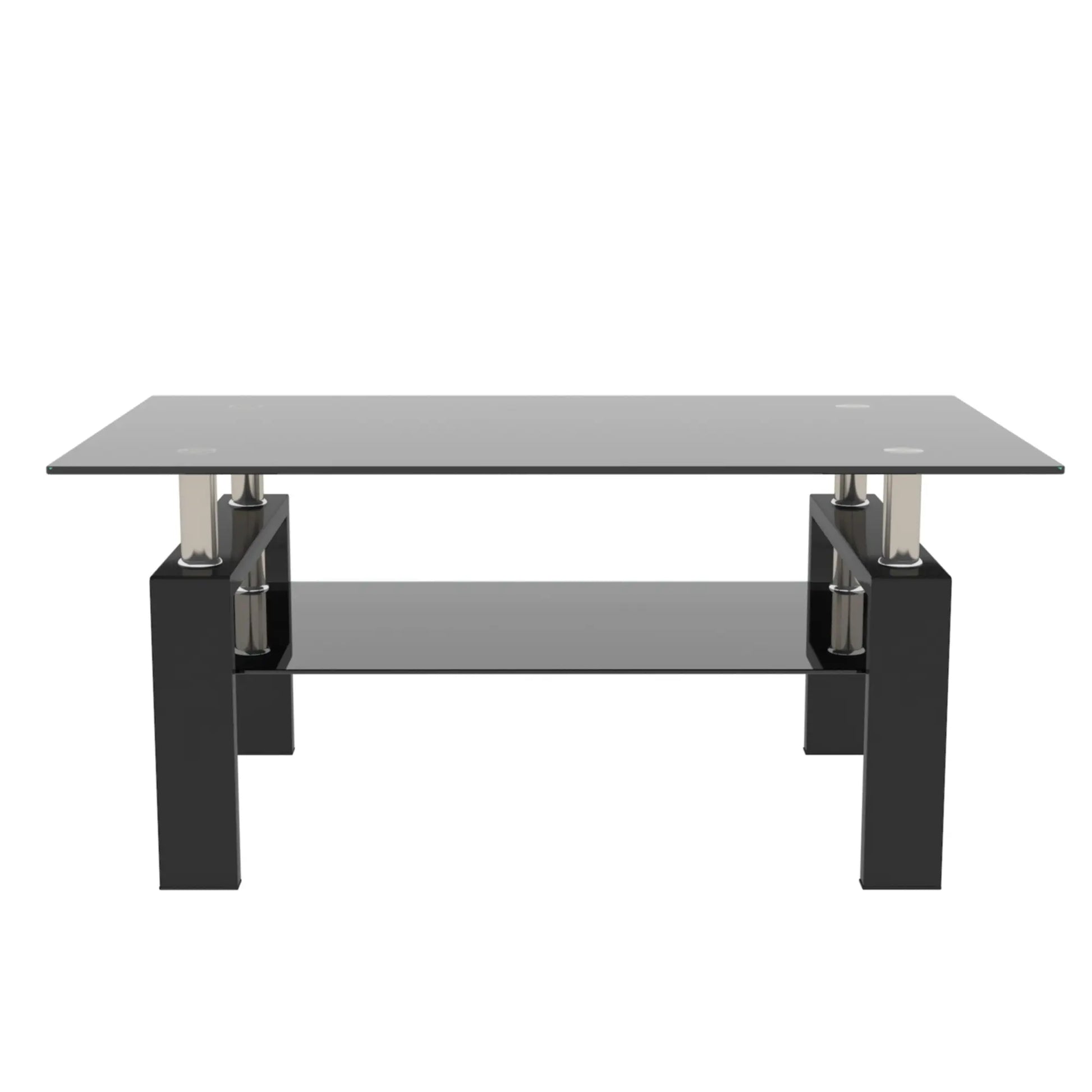 Bellemave Rectangle Black Glass Coffee Table Modern Side Center Tables for Living Room Furniture with Clear Glass Top and Contemporary Design