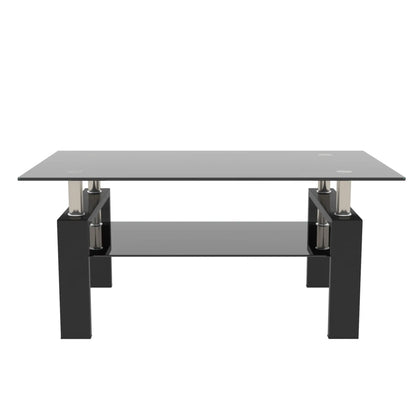 Bellemave Rectangle Black Glass Coffee Table Modern Side Center Tables for Living Room Furniture with Clear Glass Top and Contemporary Design