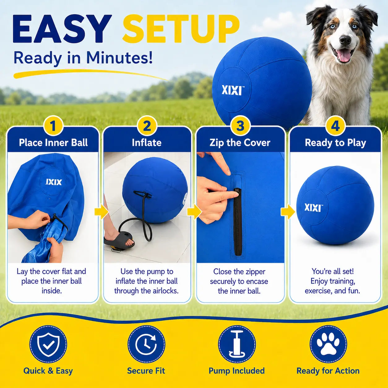 Xixipup Interactive Herding Ball for High-Energy Dogs, Heavy-Duty Oxford Cover Inflatable Exercise & Training Toy, 18/22/25 Inch