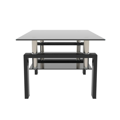 Bellemave Rectangle Black Glass Coffee Table Modern Side Center Tables for Living Room Furniture with Clear Glass Top and Contemporary Design