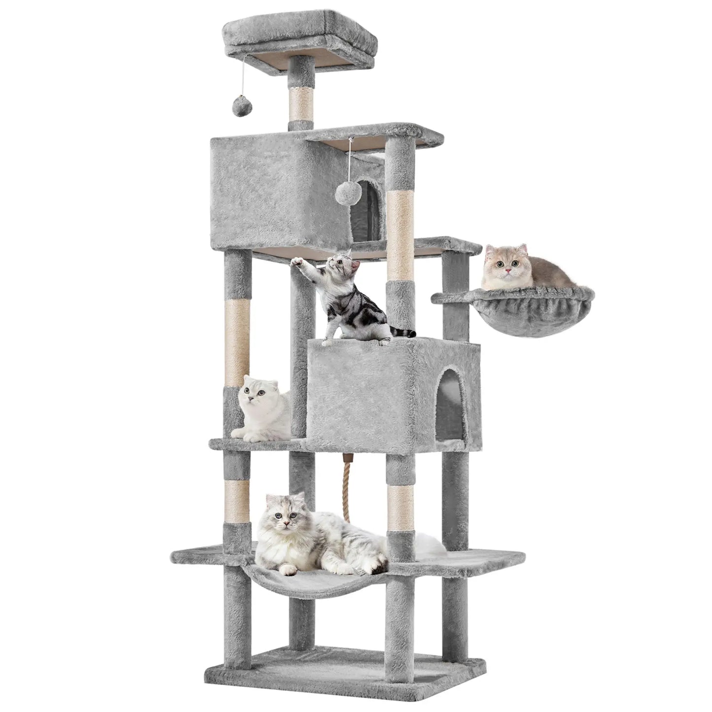 Indoor Cat Tree Tower, 66-Inch Multi-Level Pet Furniture with Stable Design, Sisal Scratching Post, Spacious Condo, Climbing Ladder, and Plush Toy for Kittens and Cats