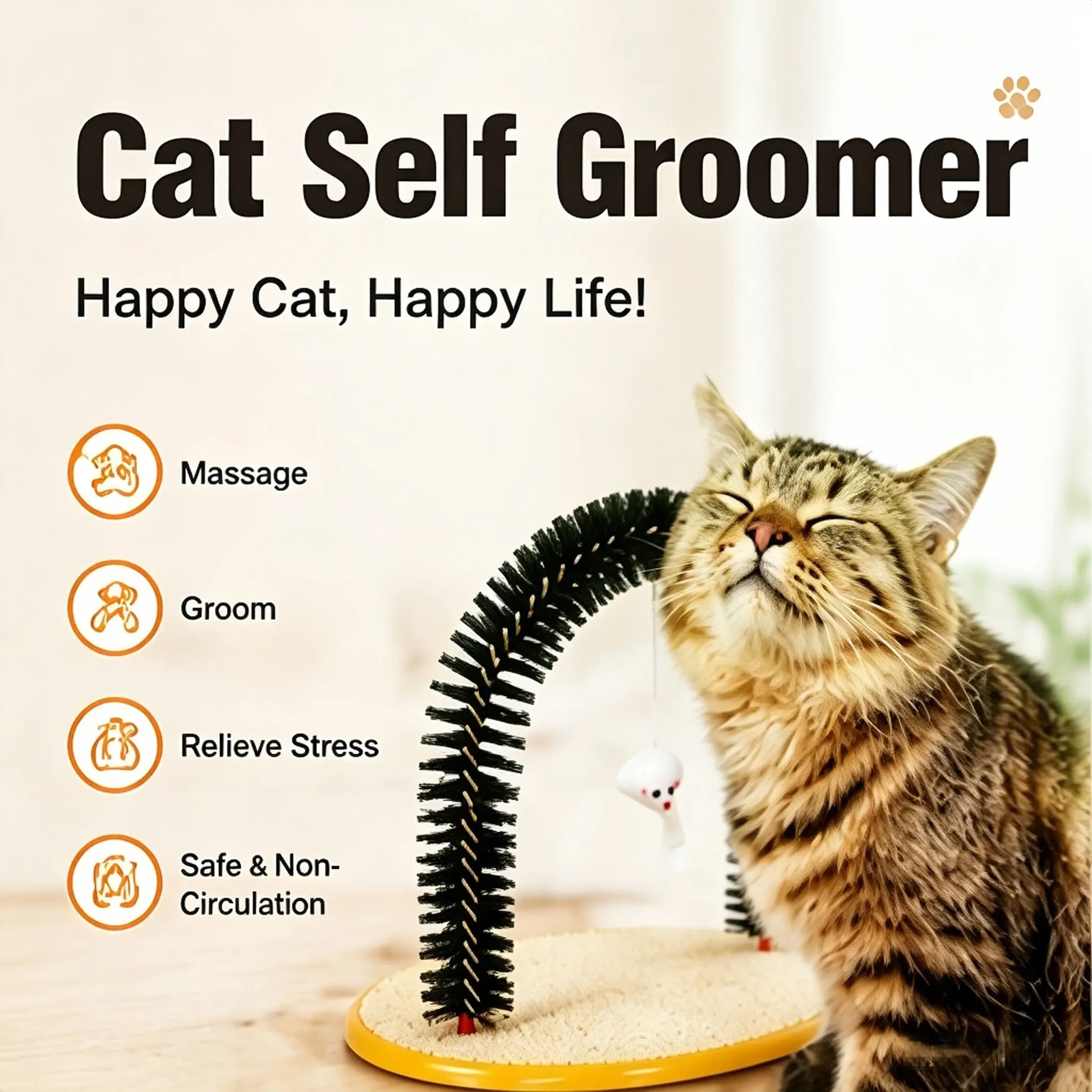 Interactive Cat Arch Self Groomer with Scratching Pad – Foldable Massage & Fur Removal Toy for Indoor Cats, Self-Grooming Play Station for Cats & Kittens
