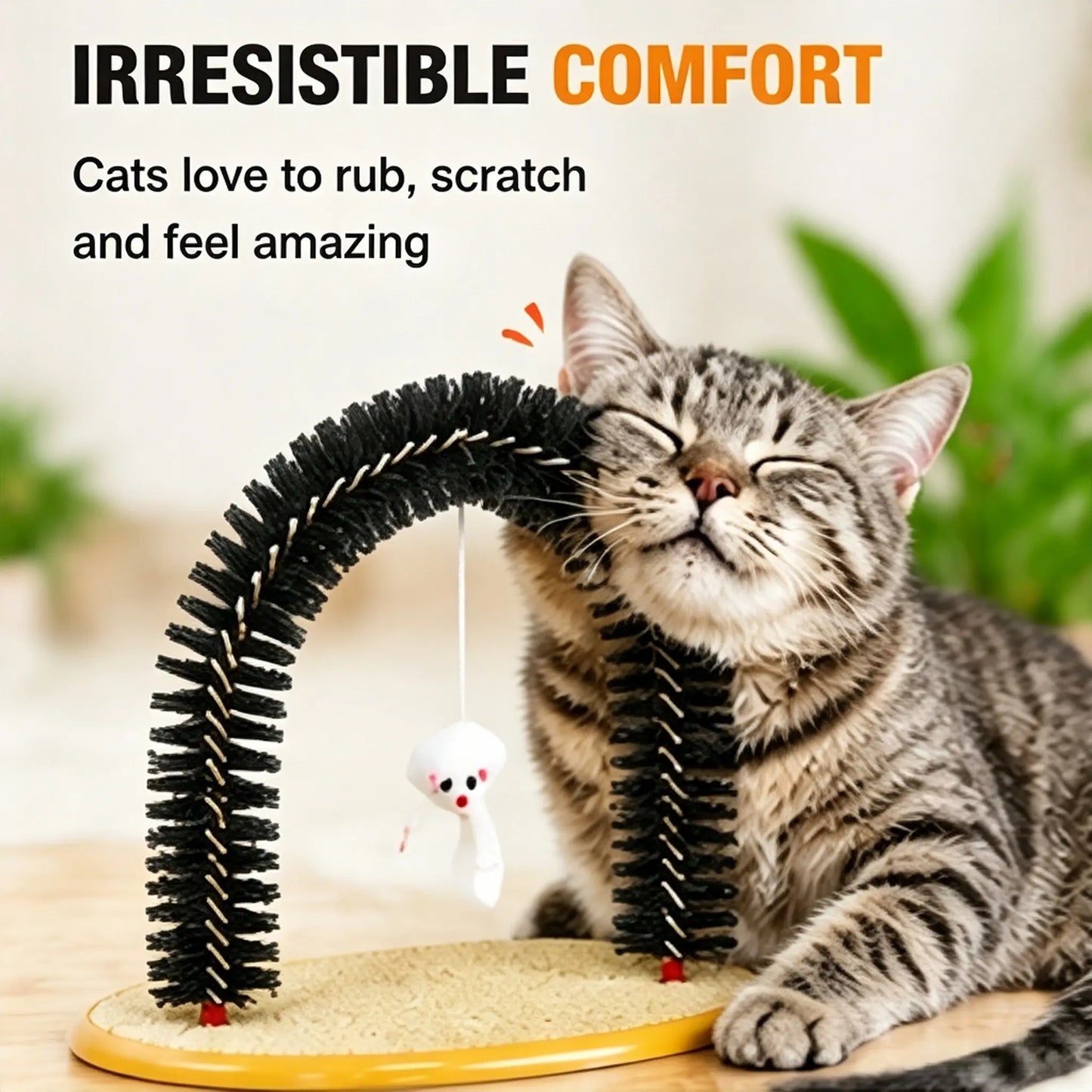 Interactive Cat Arch Self Groomer with Scratching Pad – Foldable Massage & Fur Removal Toy for Indoor Cats, Self-Grooming Play Station for Cats & Kittens
