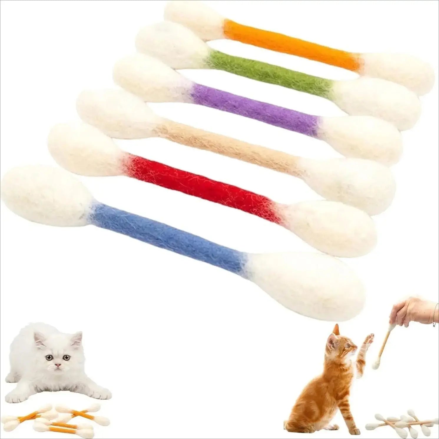 6-Pack Giant Q-Tip Cat Chew Toys - Soft Felt Interactive Teething and Anxiety Relief Accessories for Kittens, Promoting Dental Health and Indoor Leisure