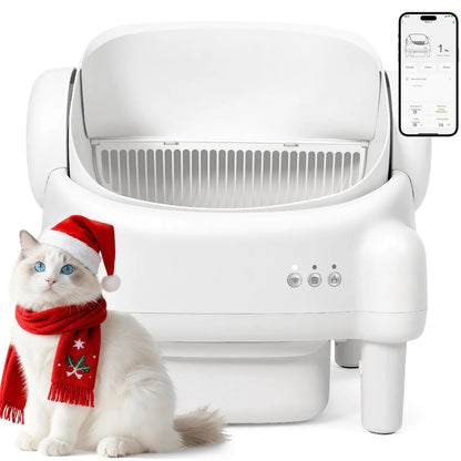 Best Seller | ECORUI Self - Cleaning - Litter Box Open Top Automatic with App Control for Multiple Cats Safety Sensors Protection Cream White 16.5"X16.5" Entrance 10.5L Compartment