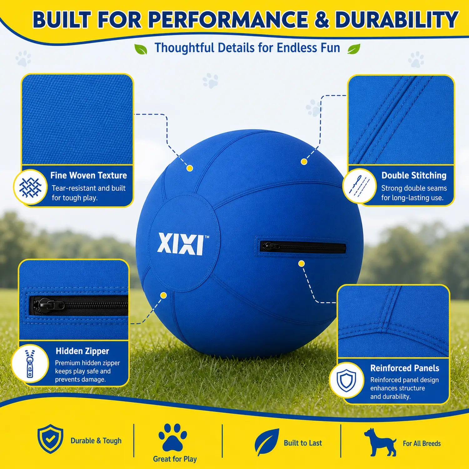 Xixipup Interactive Herding Ball for High-Energy Dogs, Heavy-Duty Oxford Cover Inflatable Exercise & Training Toy, 18/22/25 Inch